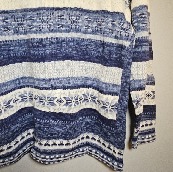 Snowflake Embellished Sequins Sweater Zip Cardigan Blue White Fairisle Winter - Picture 12 of 13